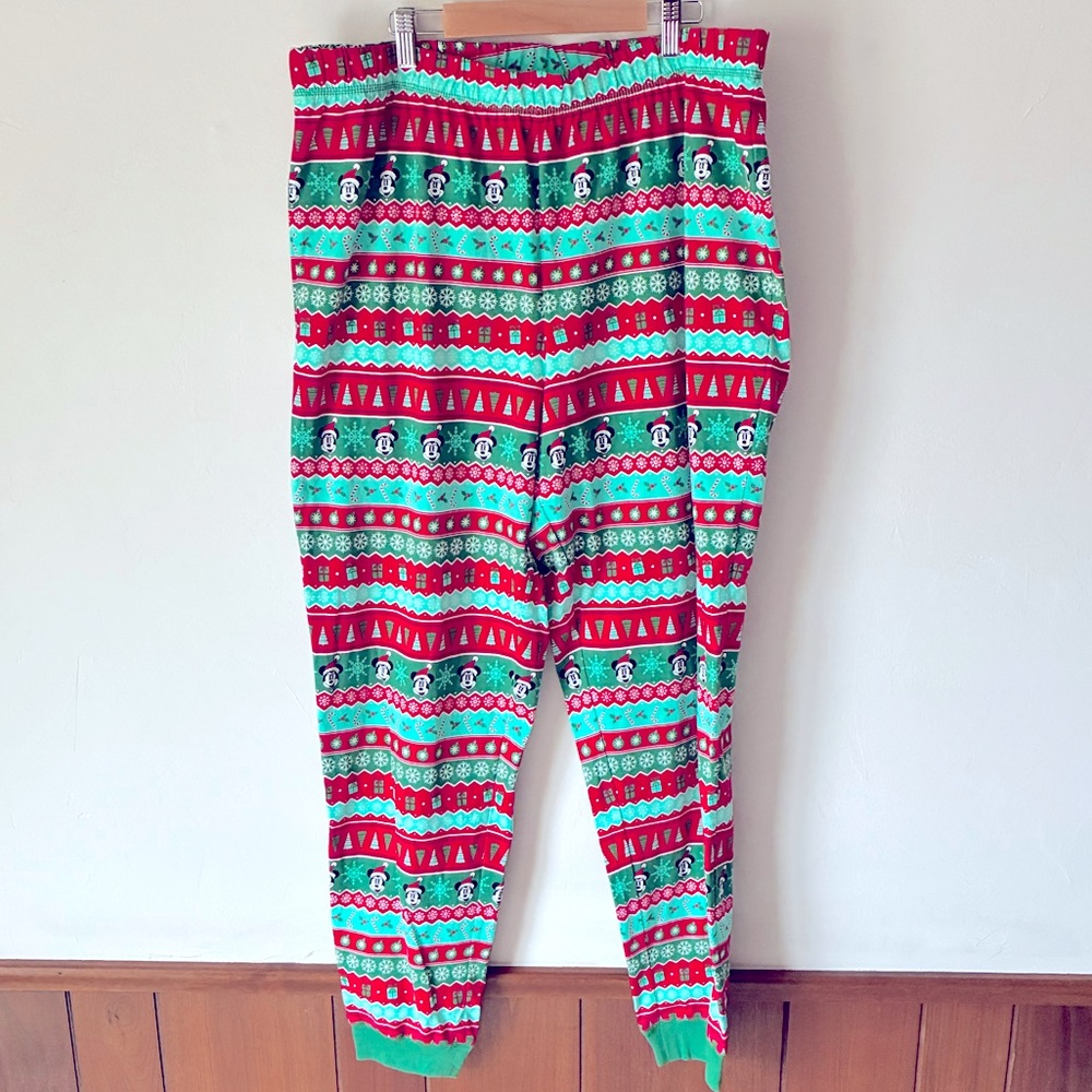 Disney Minnie Mouse Red and Green Holiday Christmas Pajama Bottoms - Picture 1 of 6